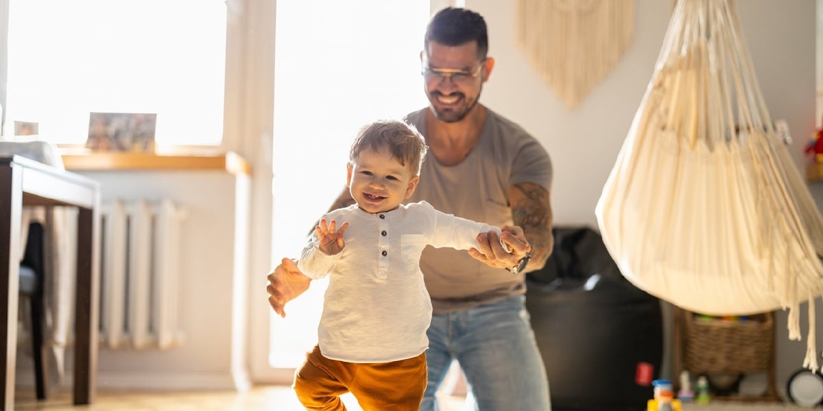 Father saved for his son with a Trump Account and helps him to walk